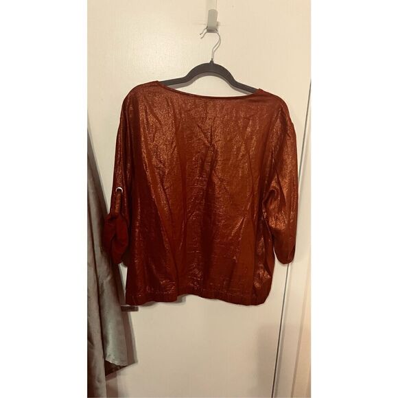 ELLEN TRACY BURNT ORANGE LINEN BLEND 3/4 SLEEVE BLOUSE SZ XL - Picture 6 of 9